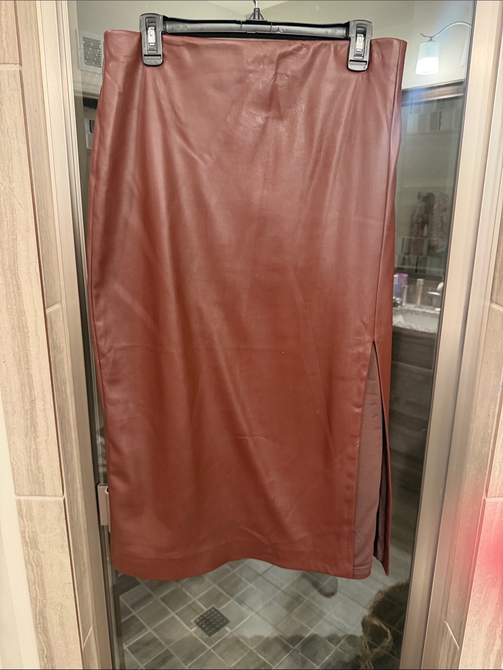 Express Faux Leather Midi Skirt in Deep Brown
